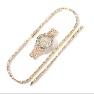 Pleated Gold Diamond Set with pleated gold watch.